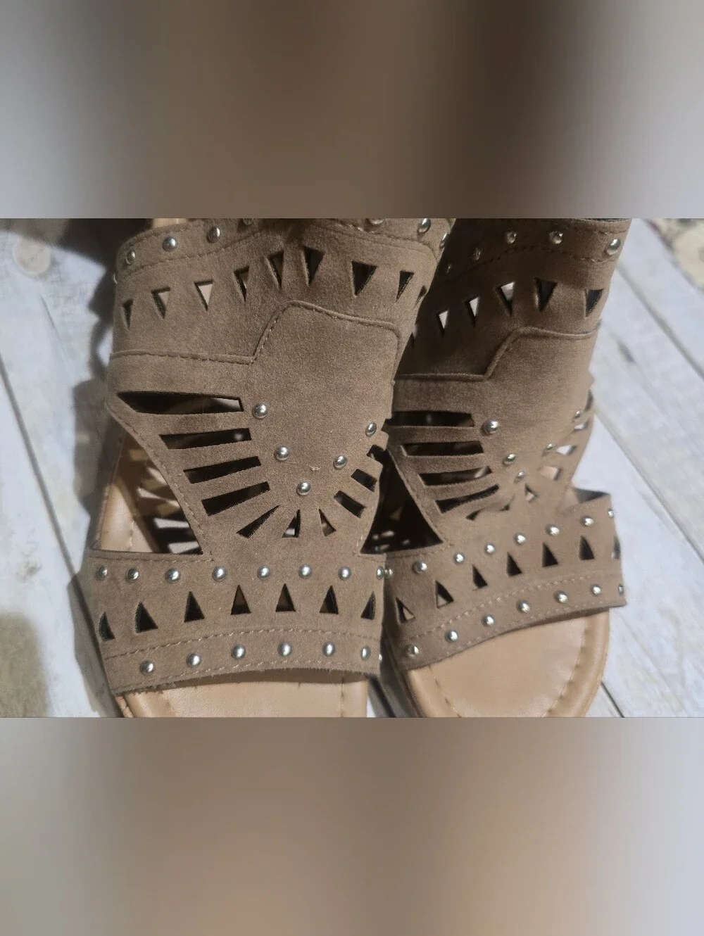 Little Girls Size 3M Cork Wedge Sandals - Cutout Stud Detail
